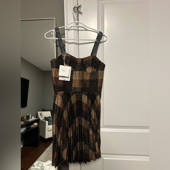 Dior Dresses & Skirts - Dior Black and Brown Silk Blend Beaded Strap Pleated A-line Mini Dress xs